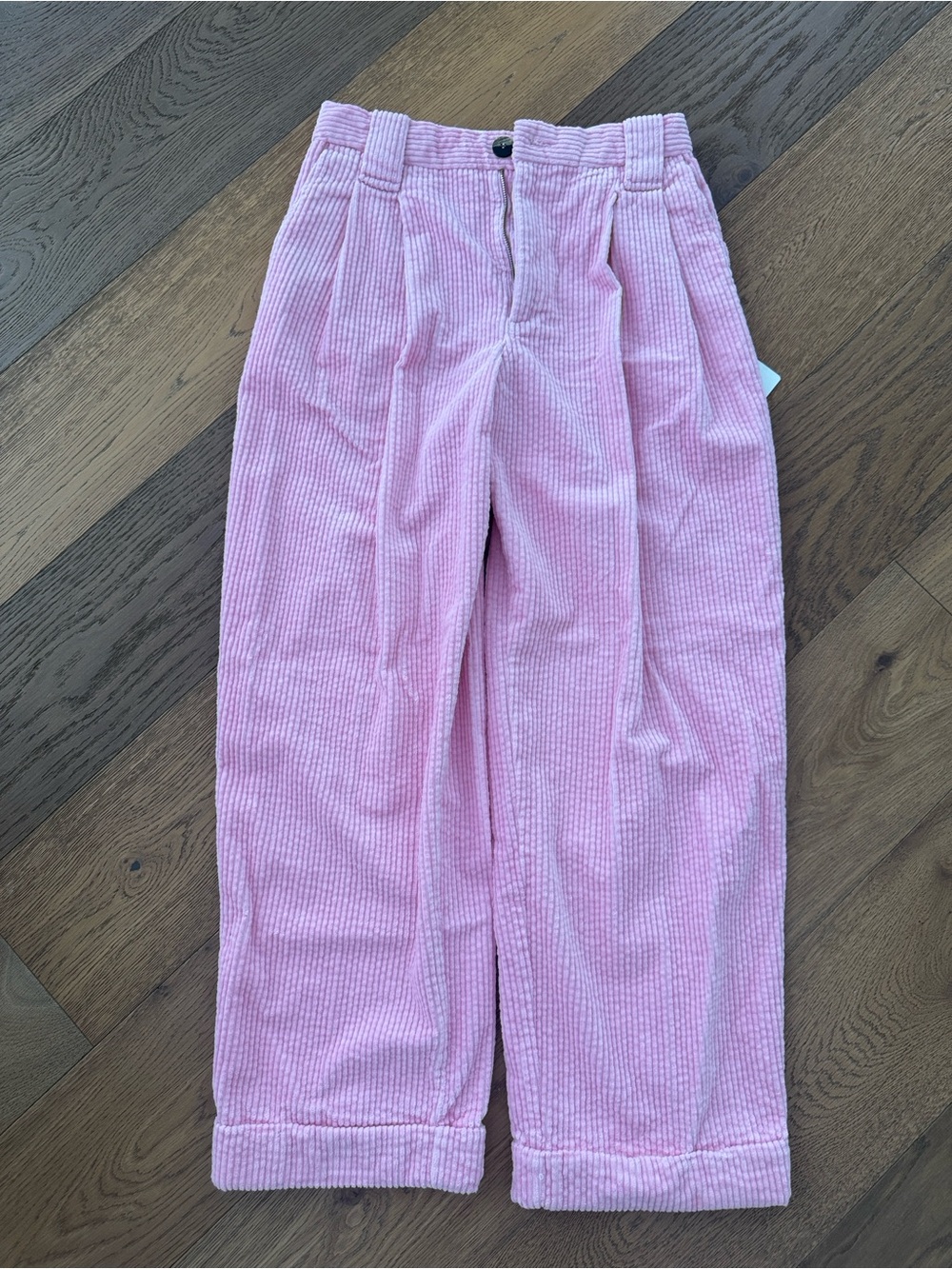 Ganni Pink Corduroy Pleated Wide-Leg Trousers
